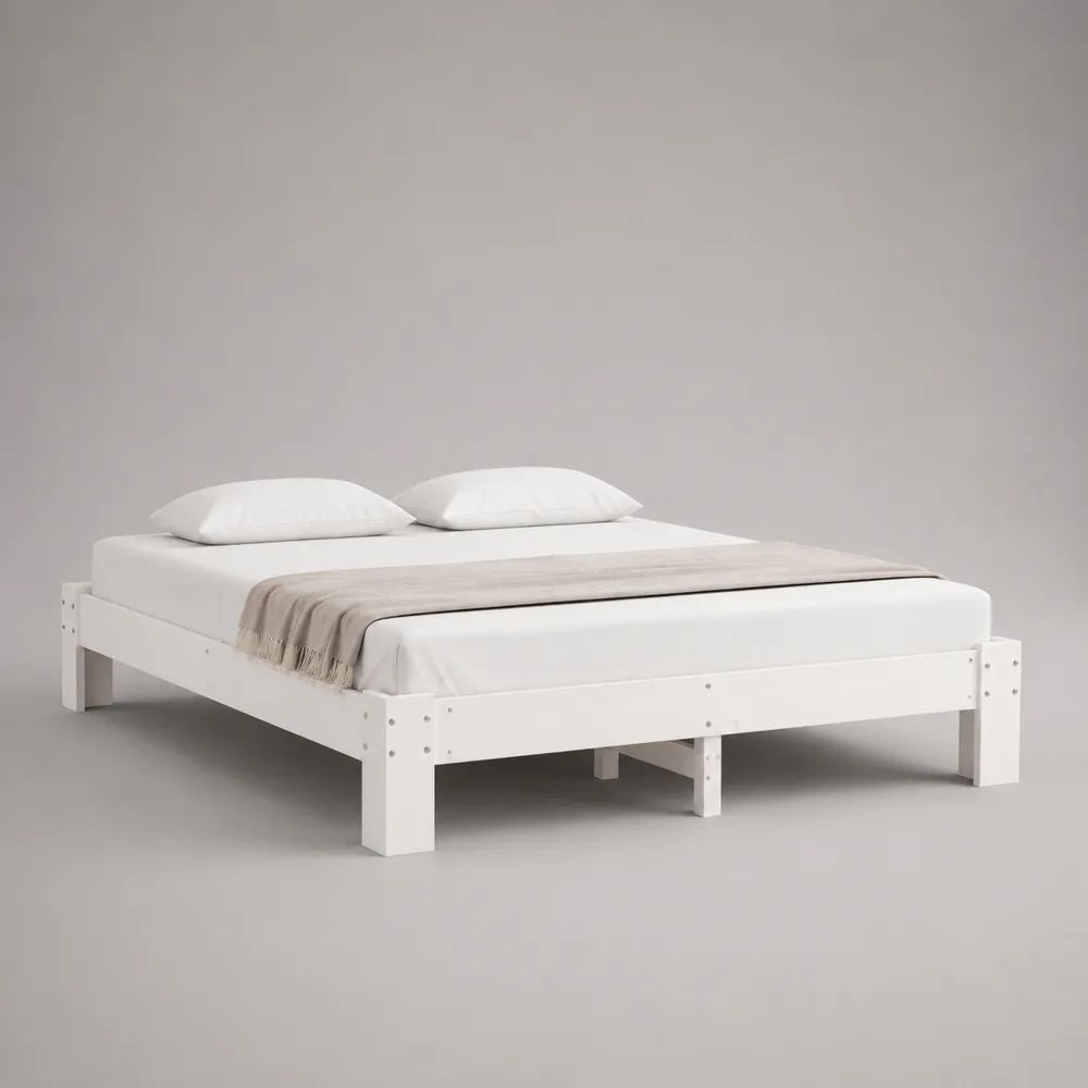 Doppelbett-Bettgestell aus massivem Kiefernholz, Weiß, Liegefläche 180 × 200 cm