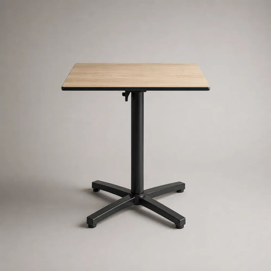 Quadratischer Garten-Bistrotisch mit klappbarer Tischplatte aus Holz und Stahl, Helle Eiche/Schwarz, 60 × 60 × 75 cm