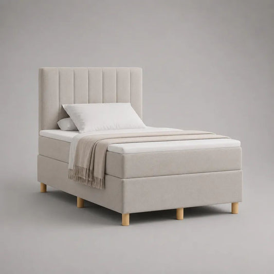 Boxspringbett mit Matratze und Topper 100 × 200 cm, Polyesterbezug, Beige/Natur