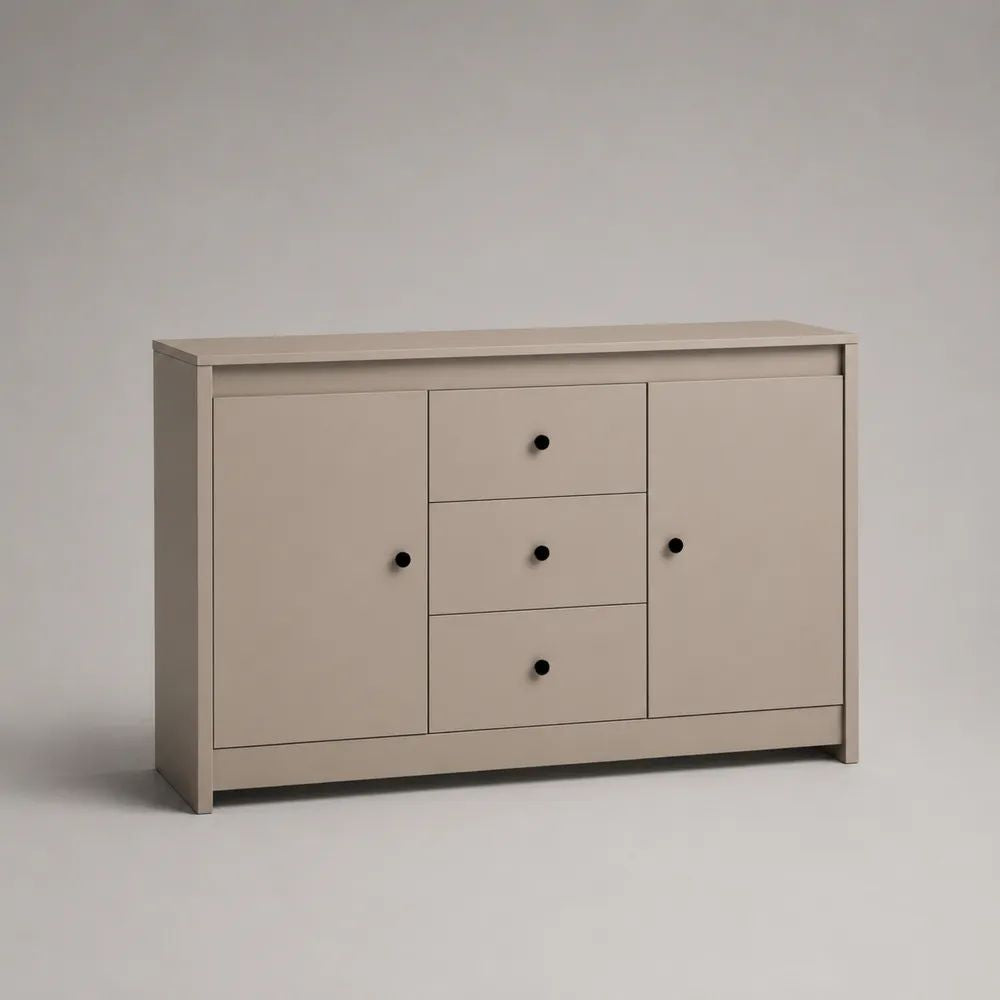 Beiges Sideboard aus Holz mit 2 Türen und 3 Schubladen, 120 × 40 × 85 cm