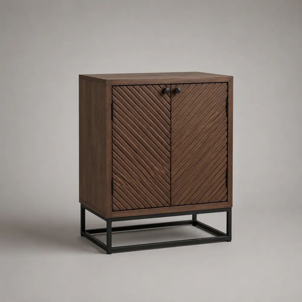Rechteckiges Sideboard mit 2 Türen aus MDF und Stahl, Braun/Schwarz, 80 × 40 × 100 cm