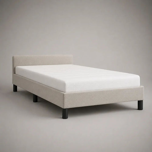 Polsterbett mit Stoffbezug und Lattenrost, Beige/Schwarz, Liegefläche 160 × 200 cm, Gesamtmaß 170 × 216 × 90 cm