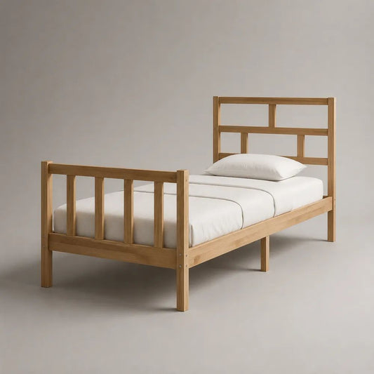 Einzelbett-Bettgestell aus massivem Kiefernholz, 90 × 200 cm, Natur
