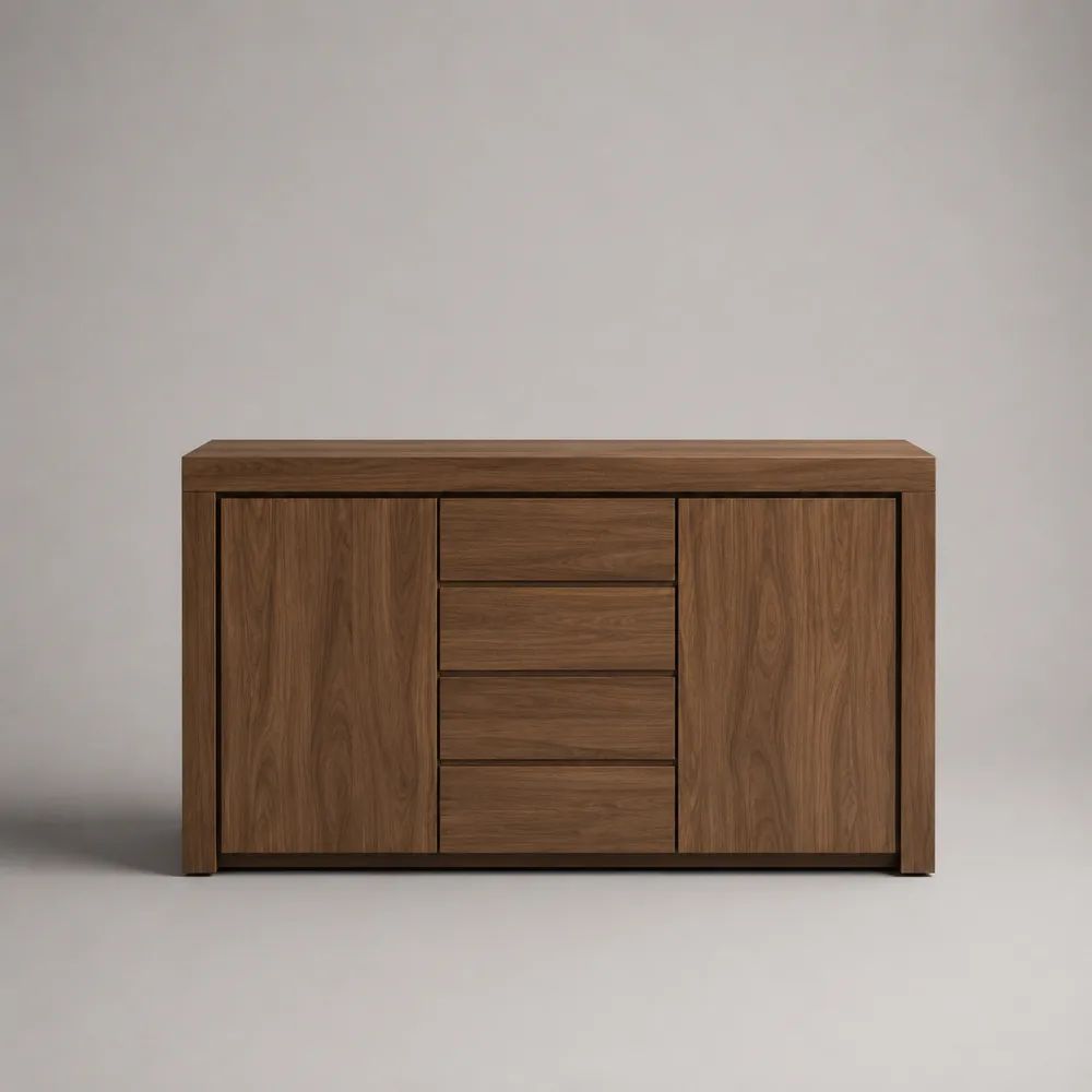 Sideboard aus Holz mit 2 Türen und 4 Schubladen, Braun, 140 × 40 × 85 cm