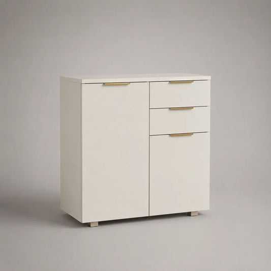Sideboard aus Holz mit 2 Türen und 2 Schubladen, Weiß/Goldfarben, 80 × 35 × 90 cm