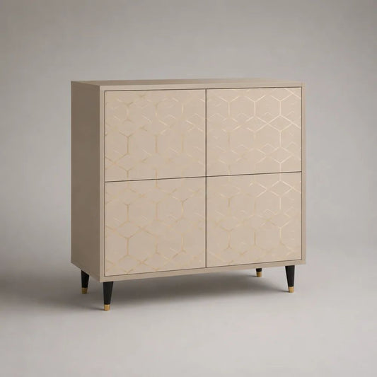 Sideboard mit 4 Türen aus MDF, Spanplatte und Metall, Cremeweiß/Schwarz/Goldfarben, 100 × 40 × 110 cm