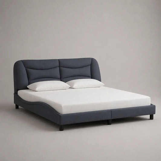 Polsterbett Doppelbett mit gepolstertem Kopfteil und Polyesterbezug, Dunkelgrau/Schwarz, Liegefläche 180 x 200 cm