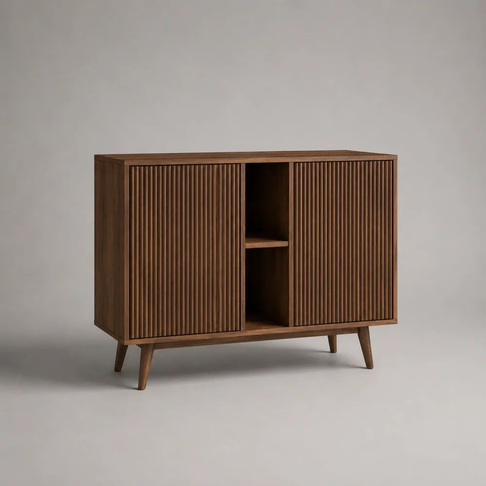 Sideboard aus Holz mit 2 Schiebetüren, Walnussbraun, 120 × 40 × 90 cm
