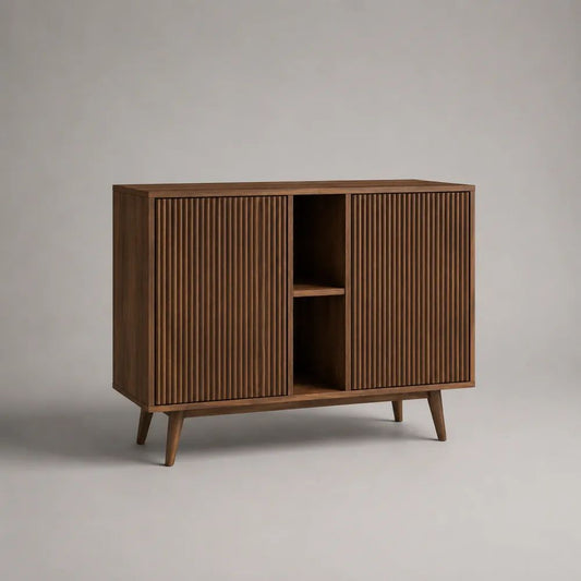 Sideboard aus Holz mit 2 Schiebetüren, Walnussbraun, 120 × 40 × 90 cm