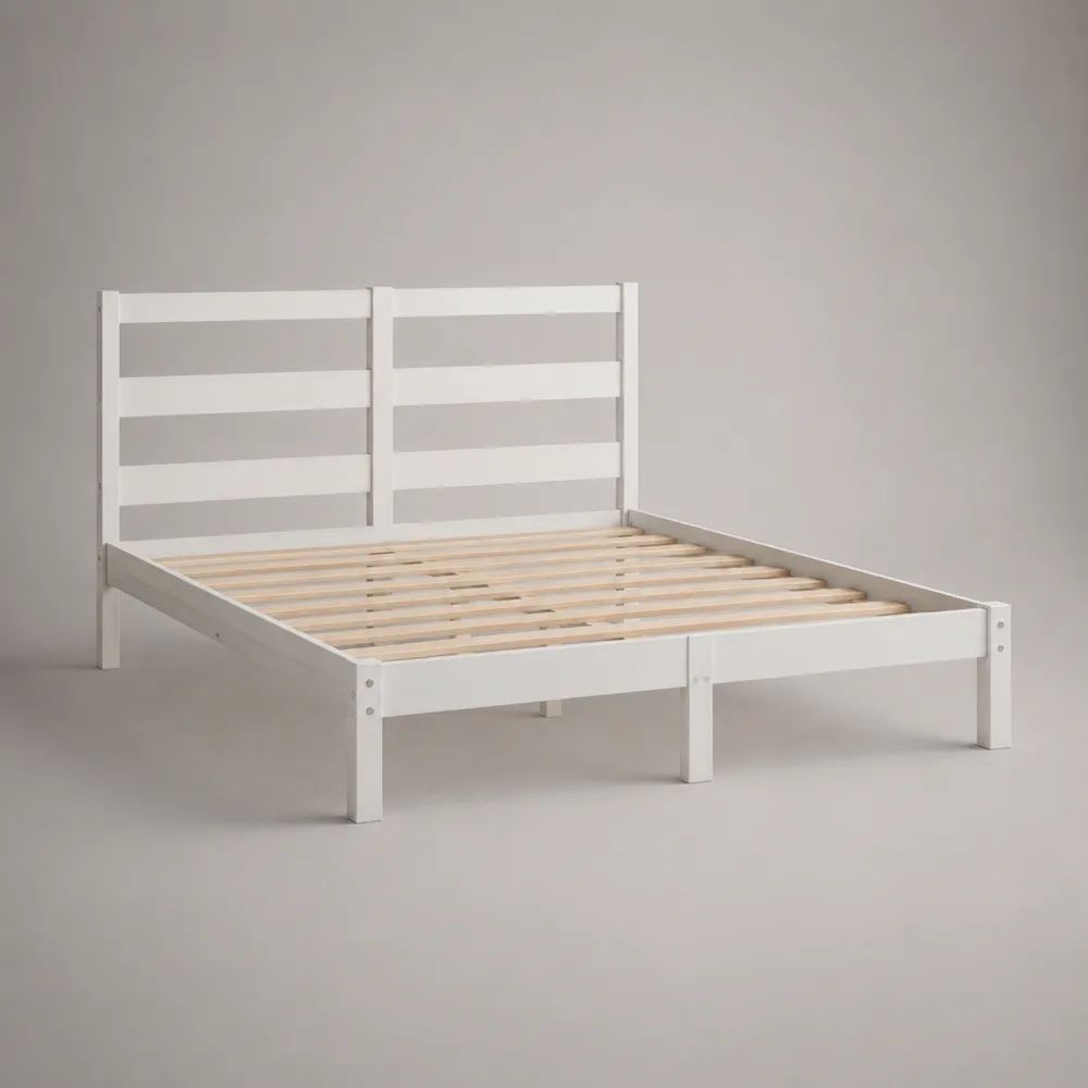Doppelbett aus Kiefernholz mit Kopfteil und Lattenrost, Weiß/Natur, Liegefläche 160 × 200 cm