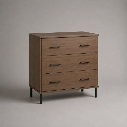 Sideboard-Kommode aus Holz und Metall mit 3 Schubladen, Nussbaumbraun/Schwarz, 80 × 40 × 90 cm